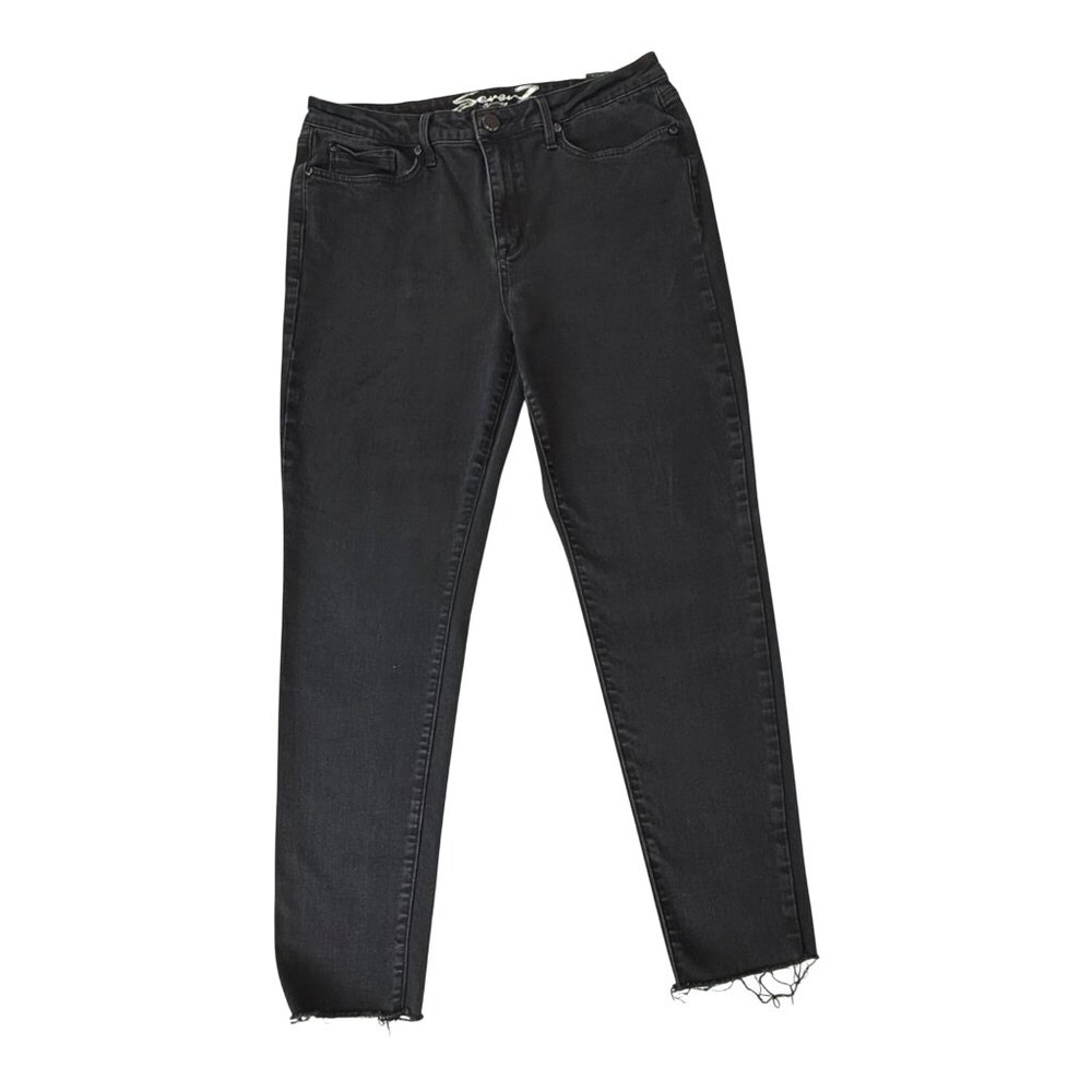 size 16 womens Seven7 Black Mid-Hi high waist Rise Skinny Jeans Raw Hem‎